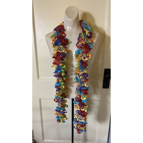 Crochet Scarf Colorful Summer Cotton Bright 5x70 Calypso Floral Flowers - Picture 9 of 10